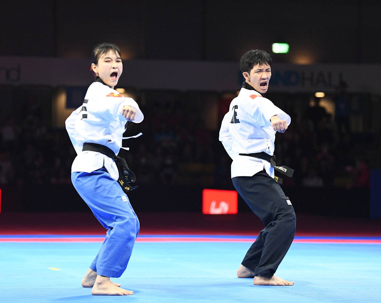 Bộ đôi VĐV Taekwondo Việt Nam trước trận bán kết