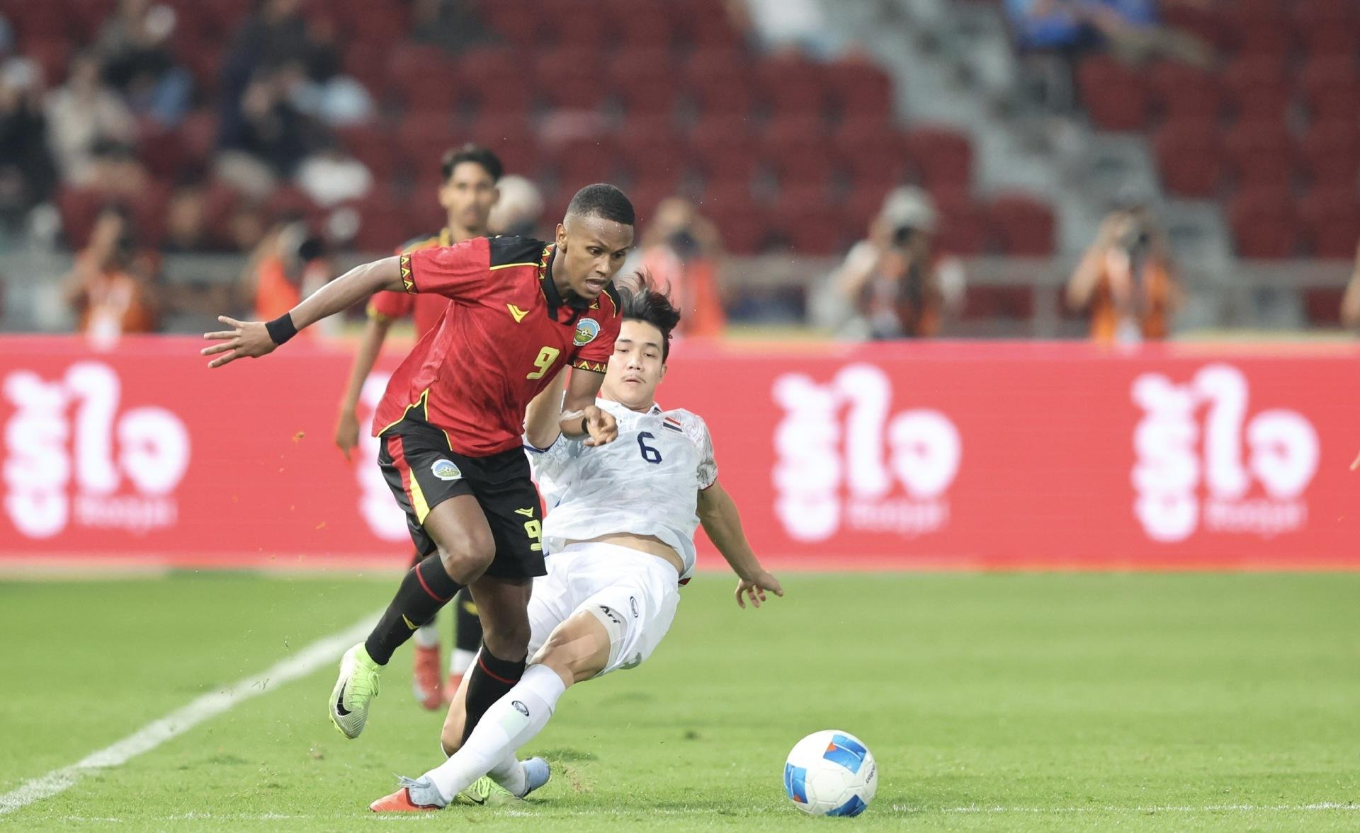 - Ảnh 1. U22 Timor Leste suýt vươn lên dẫn trước ở hiệp 1.