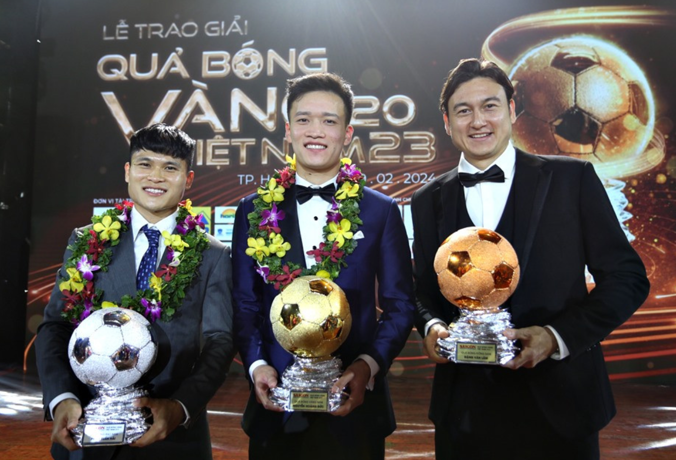 Hoàng Đức, Tuấn Hải và Văn Lâm được tôn vinh ở Quả bóng vàng Việt Nam mùa giải 2023.